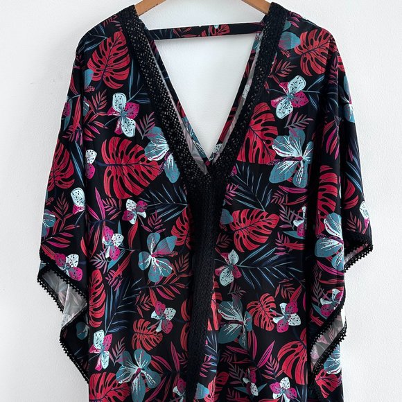 Other - Floral Swim Cover Up Kimono Vivid Flowers Closed